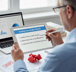 Man looking at Insolvency Tests on IPAD